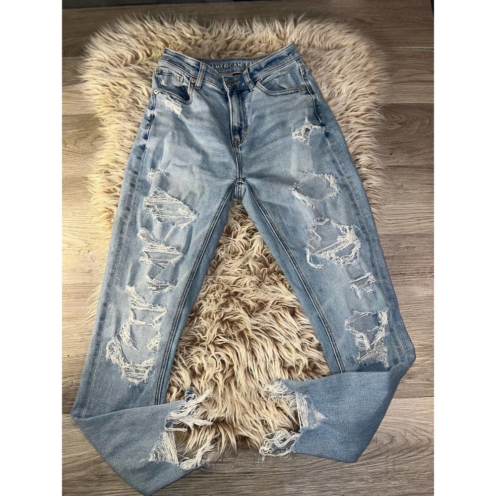 American Eagle outfitters stretch distressed mom blue jeans